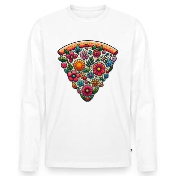 Humour Graphique Part De Pizza Avec Fleurs - T-shirt manches longues Premium bio Homme - blanc - Devant - Nico (187cm)