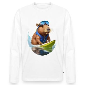 Niedliches Capybara macht Wassersport - Männer Premium Bio Langarmshirt - Weiß - Vorne - Nico (187cm)