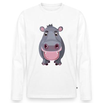 Nilpferd - Männer Premium Bio Langarmshirt - Weiß - Vorne - Nico (187cm)