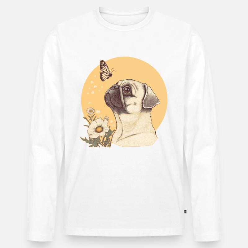 Mops mit Schmetterling - Männer Premium Bio Langarmshirt - Weiß