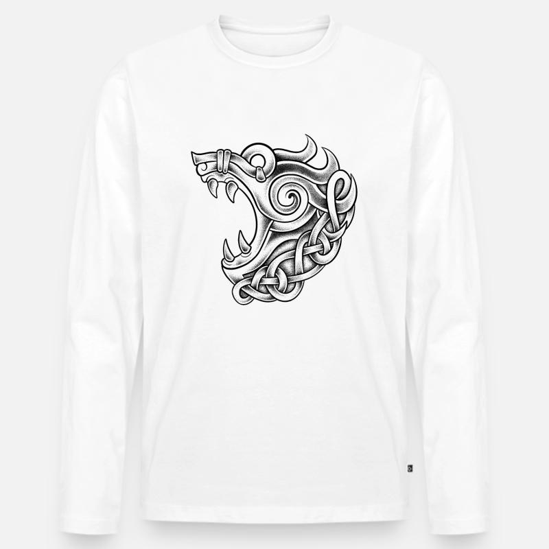 Fenrir vikings tatuaggio dotwork - Maglia a manica lunga ecologica premium da uomo - bianco