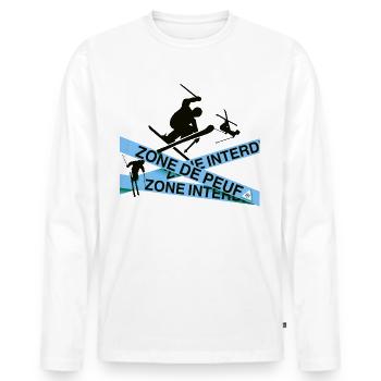 Attention zone de peuf ! sport extreme ski neige - T-shirt manches longues Premium bio Homme - blanc - Devant - Nico (187cm)