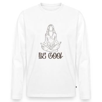 BE COOL Yoga Design Line Art Stil - Männer Premium Bio Langarmshirt - Weiß - Vorne - Nico (187cm)