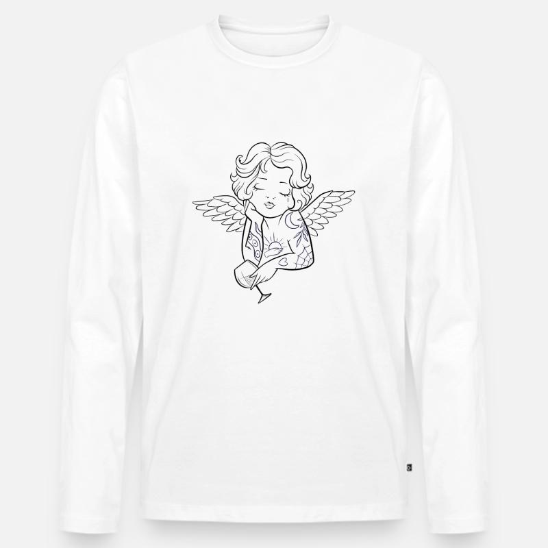 Kleiner tätowierter Engel - Männer Premium Bio Langarmshirt - Weiß