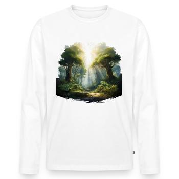 Forêt avec des rayons de soleil - T-shirt manches longues Premium bio Homme - blanc - Devant - Nico (187cm)