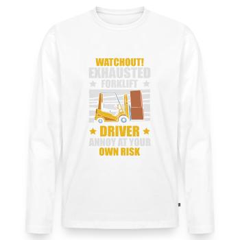 Le conducteur de chariot élévateur épuisé s’énerve de lui-même - T-shirt manches longues Premium bio Homme - blanc - Devant - Nico (187cm)