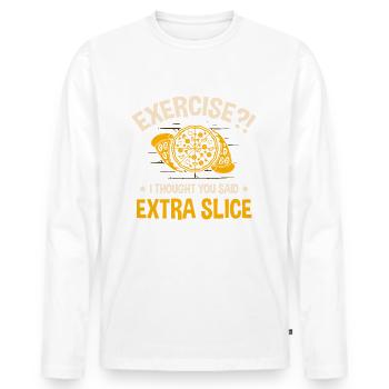 Exercice Je pensais que vous aviez une tranche de pizza supplémentaire - T-shirt manches longues Premium bio Homme - blanc - Devant - Nico (187cm)