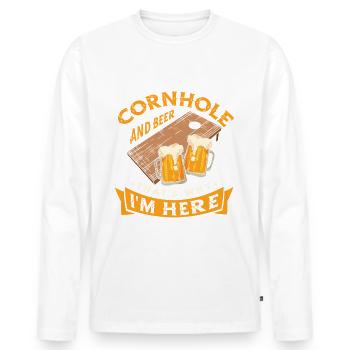 Cornhole Und Bier, Deshalb Bin Ich Hier - Männer Premium Bio Langarmshirt - Weiß - Vorne - Nico (187cm)