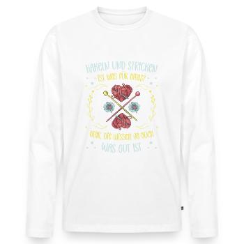 Wolle Häkeln Hobby Nähen Strickerin Stricken für - Männer Premium Bio Langarmshirt - Weiß - Vorne - Nico (187cm)