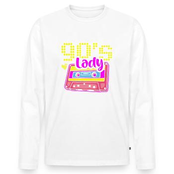 90er Lady Neunziger Dekade 1990 Vintage 90er Party - Männer Premium Bio Langarmshirt - Weiß - Vorne - Nico (187cm)