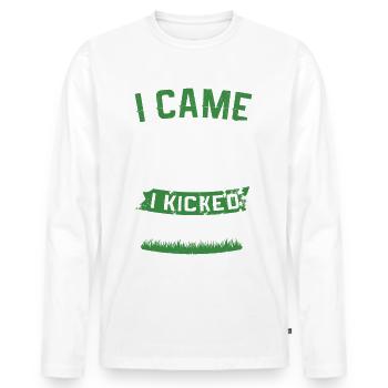Je suis venu, j’ai tondu, j’ai donné des coups de pied - T-shirt manches longues Premium bio Homme - blanc - Devant - Nico (187cm)