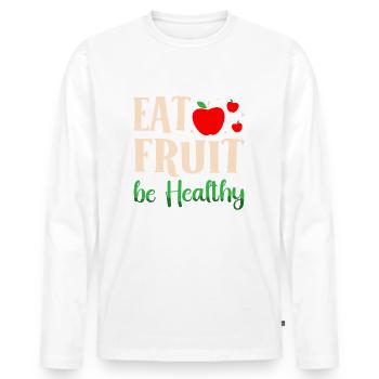 Essen Sie Obst, Seien Sie Gesund Apfelpflücker - Männer Premium Bio Langarmshirt - Weiß - Vorne - Nico (187cm)