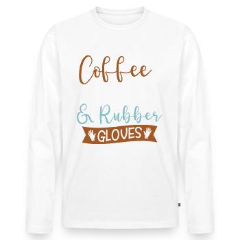 Coffee scrubs and rubber gloves Caregiver Life - Men's Premium Organic Long Sleeve Shirt - white - Front - Nico (187cm)