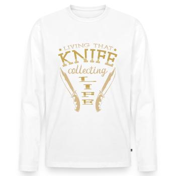 Vivre ce couteau collectionneur de couteaux de vie - T-shirt manches longues Premium bio Homme - blanc - Devant - Nico (187cm)