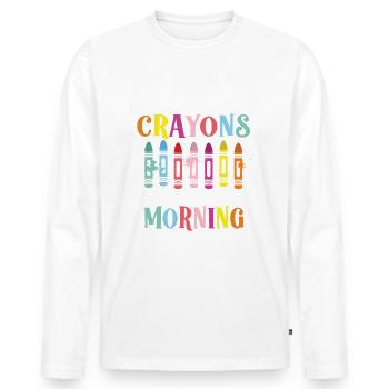 J’aime l’odeur des crayons le matin - T-shirt manches longues Premium bio Homme - blanc - Devant - Nico (187cm)