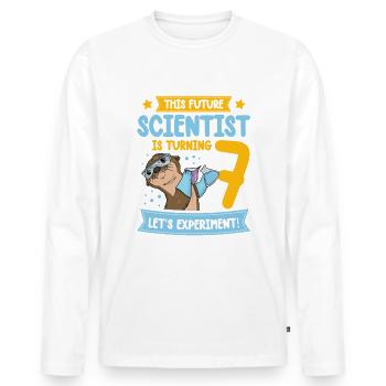 Ce futur scientifique fête ses 7 ans. - T-shirt manches longues Premium bio Homme - blanc - Devant - Nico (187cm)