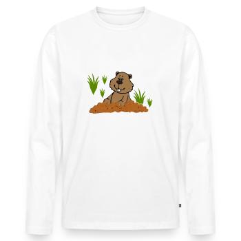 Groundhog Lover No Shadow Crew Animal sauvage - T-shirt manches longues Premium bio Homme - blanc - Devant - Nico (187cm)