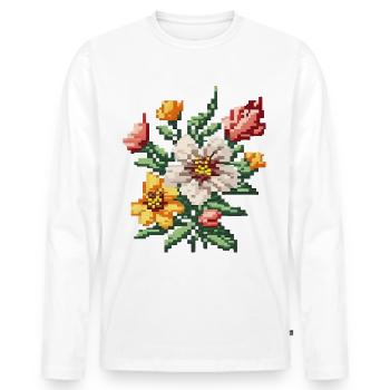 Blumen Pixel-Style - Männer Premium Bio Langarmshirt - Weiß - Vorne - Nico (187cm)