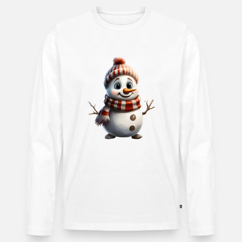 Schneemann - Männer Premium Bio Langarmshirt - Weiß