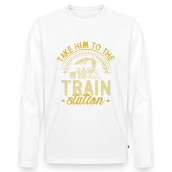 Emmenez-le à la gare de Train Lover - T-shirt manches longues Premium bio Homme - blanc - Devant - Nico (187cm)