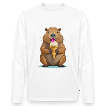 Capybara mangeant une glace en été - T-shirt manches longues Premium bio Homme - blanc - Devant - Nico (187cm)