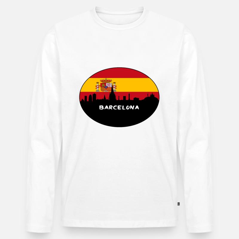 Barcelona-Spanien-Flaggen-Skyline-Schattenbild-Reise - Männer Premium Bio Langarmshirt - Weiß