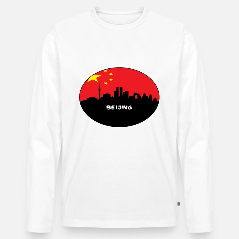 Peking-China-Flaggen-Skyline-Schattenbild-Reise - Männer Premium Bio Langarmshirt - Weiß
