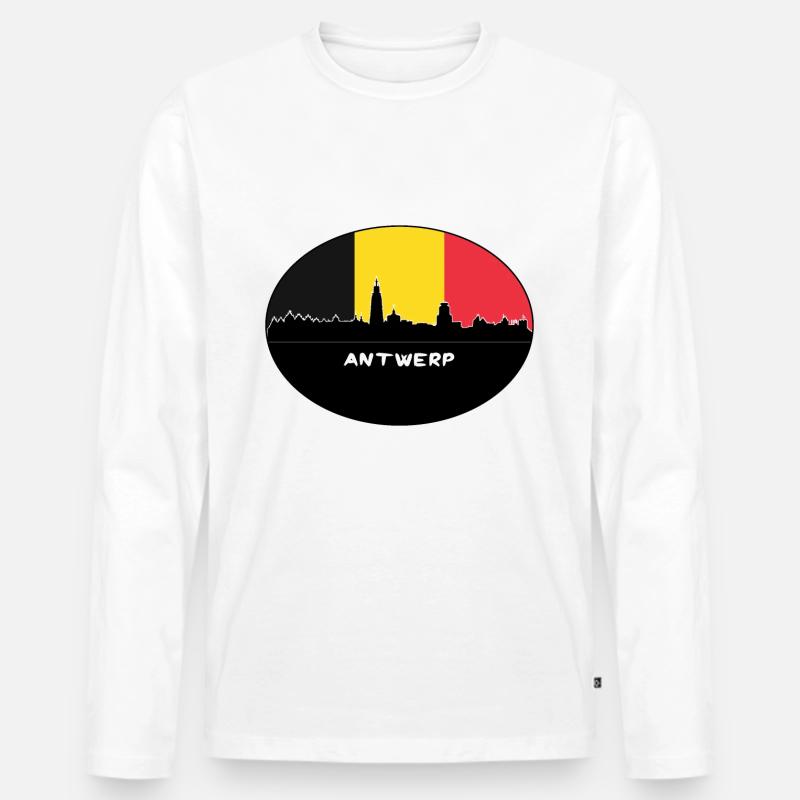 Antwerpen-Belgien-Flaggen-Skyline-Schattenbild-Reise - Männer Premium Bio Langarmshirt - Weiß