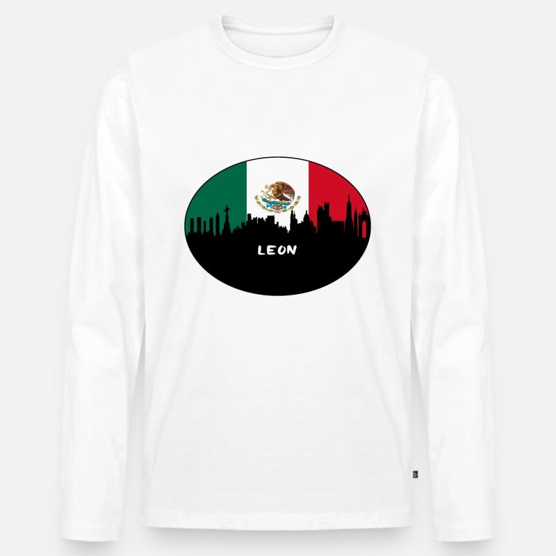 Leon-Mexiko-Flaggen-Skyline-Schattenbild-Reise - Männer Premium Bio Langarmshirt - Weiß