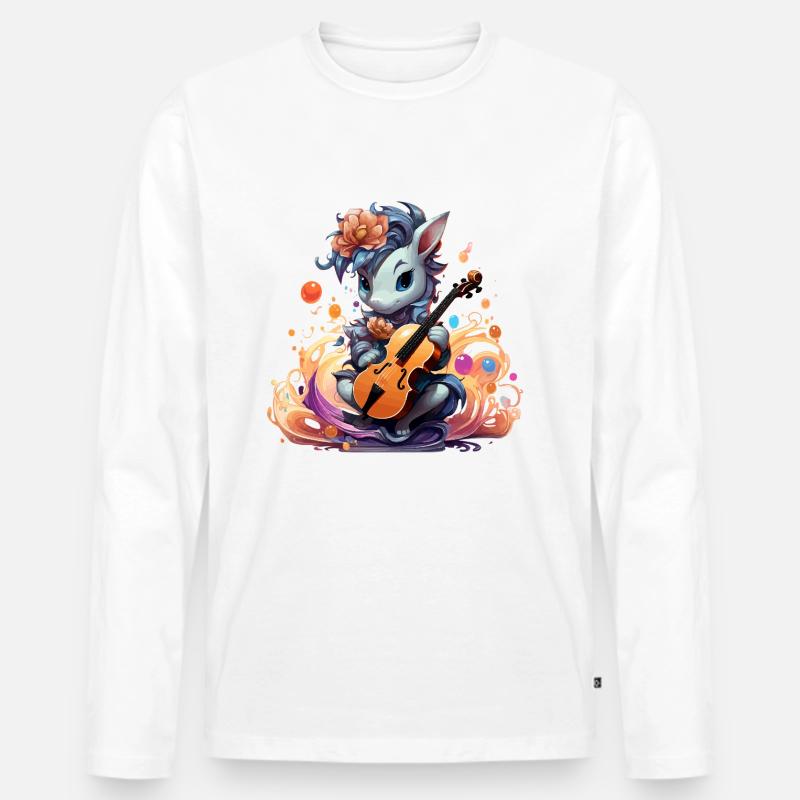 Melancholic Strings Einhorn - Männer Premium Bio Langarmshirt - Weiß