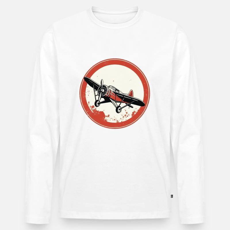Flugzeug Retro Propeller - Männer Premium Bio Langarmshirt - Weiß