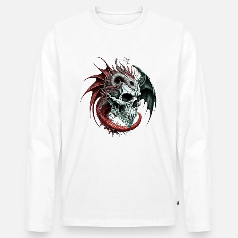 Totenkopf Drache - Männer Premium Bio Langarmshirt - Weiß
