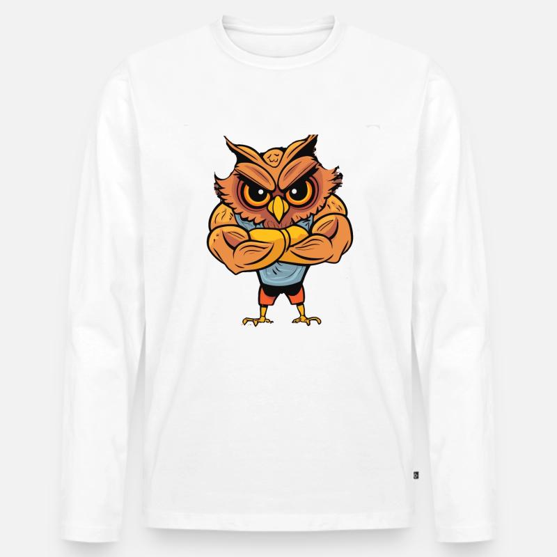 Bodybuilder Eule - Männer Premium Bio Langarmshirt - Weiß