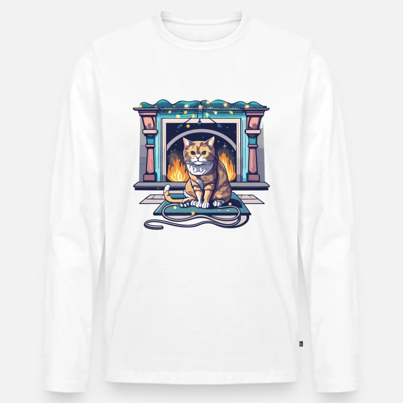 Kamin - Männer Premium Bio Langarmshirt - Weiß