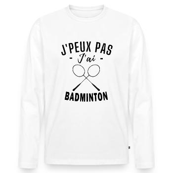 Badminton - humour Badminton - T-shirt manches longues Premium bio Homme - blanc - Devant - Nico (187cm)
