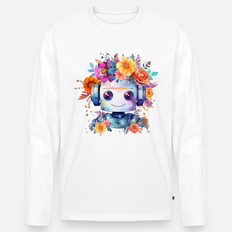 Lieblicher Blumen-Roboter - Männer Premium Bio Langarmshirt - Weiß
