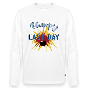Happy last day with bomb - Men's Premium Organic Long Sleeve Shirt - white - Front - Nico (187cm)