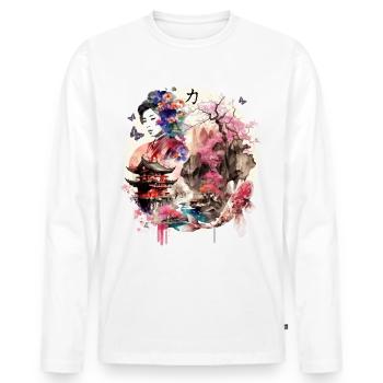 Japan - Men's Premium Organic Long Sleeve Shirt - white - Front - Nico (187cm)