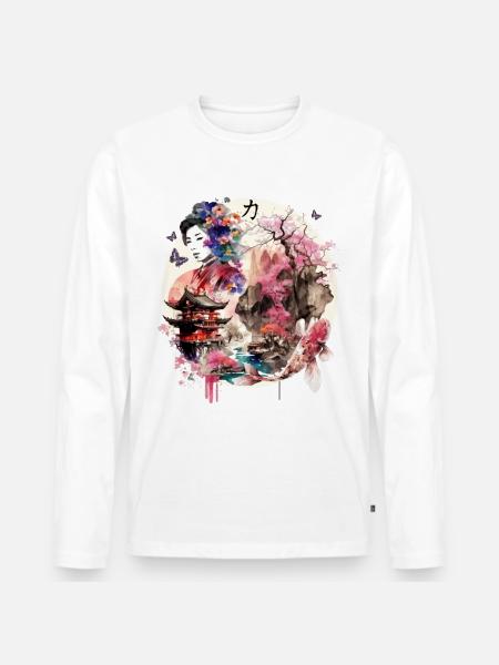Japan - Männer Premium Bio Langarmshirt - Weiß