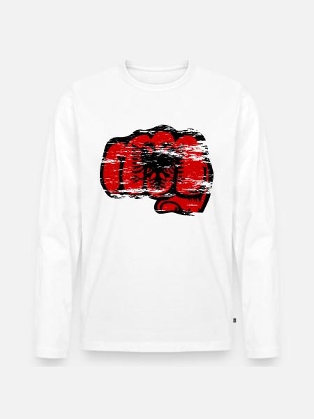 Drapeau de l’Albanie poing utilisé - T-shirt manches longues Premium bio Homme - blanc