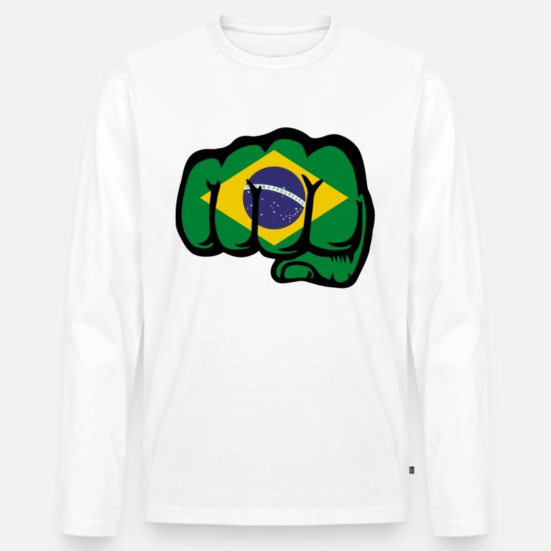 Brasilien Flagge Hand Faust - Männer Premium Bio Langarmshirt - Weiß