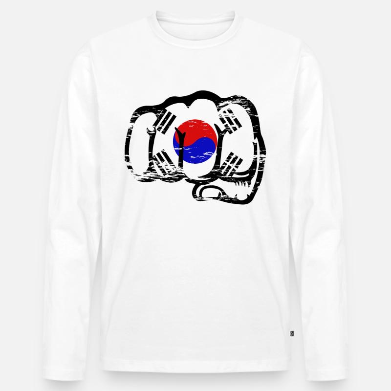 Südkorea Flagge Hand Faust used - Männer Premium Bio Langarmshirt - Weiß