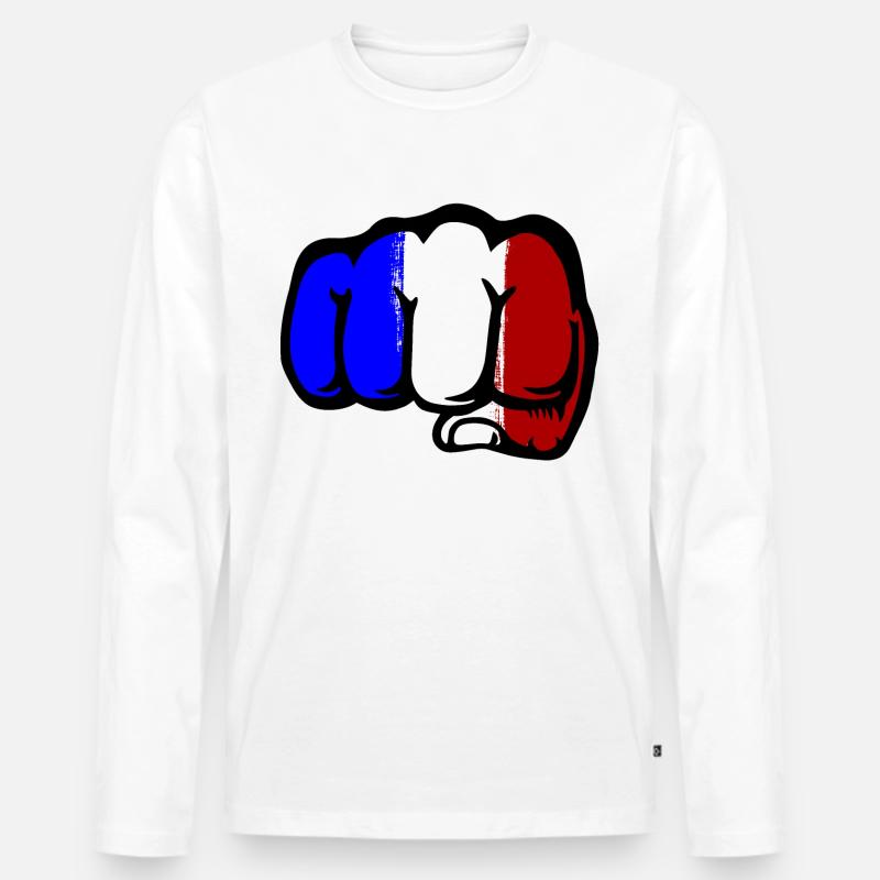 Frankreich Flagge Hand Faust - Männer Premium Bio Langarmshirt - Weiß
