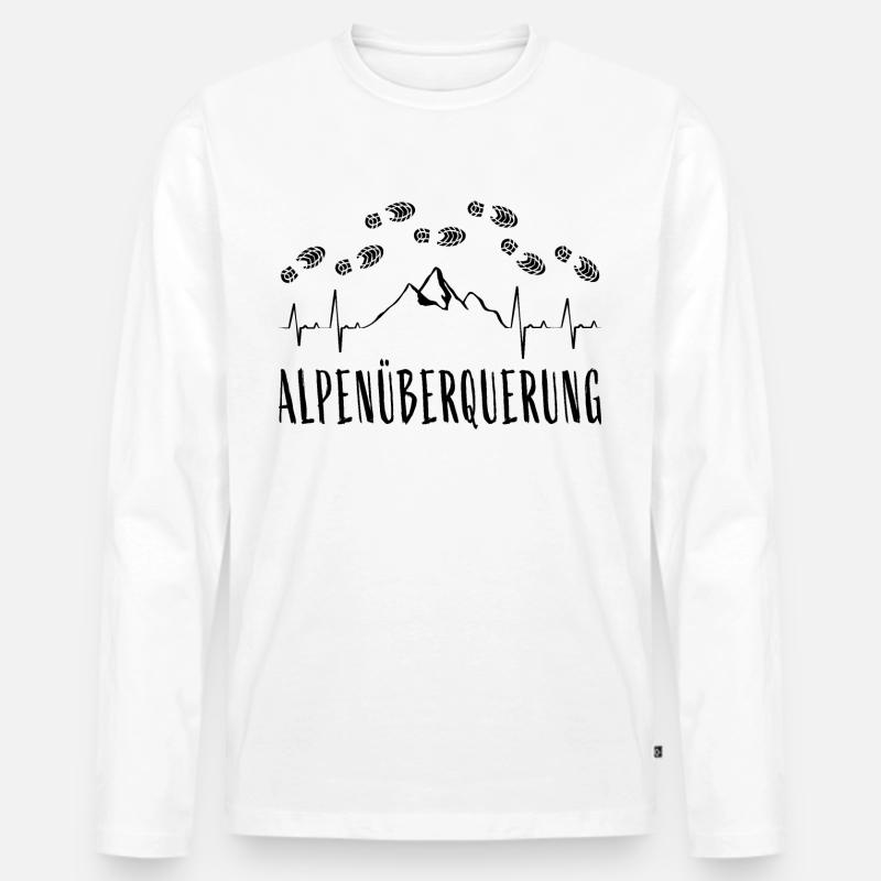 Alpenüberquerung E5 Herzschlag Fußabdrücke - Männer Premium Bio Langarmshirt - Weiß