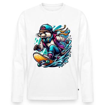Cool Otter Skateboarder in Street Style - Men's Premium Organic Long Sleeve Shirt - white - Front - Nico (187cm)