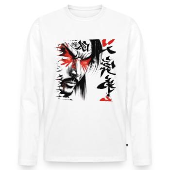 Monster #035 Samurai - Men's Premium Organic Long Sleeve Shirt - white - Front - Nico (187cm)