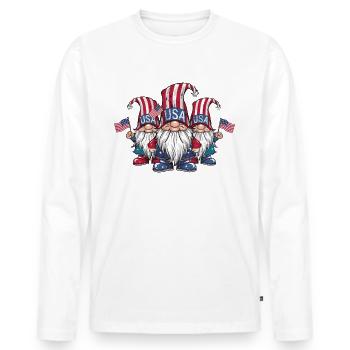 Gnomes patriotiques américains avec drapeau américain - T-shirt manches longues Premium bio Homme - blanc - Devant - Nico (187cm)