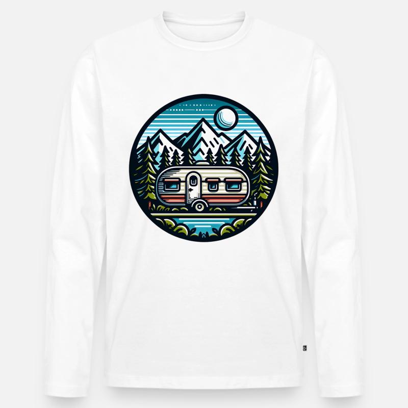 Camping Camper Wohnwagen - Männer Premium Bio Langarmshirt - Weiß