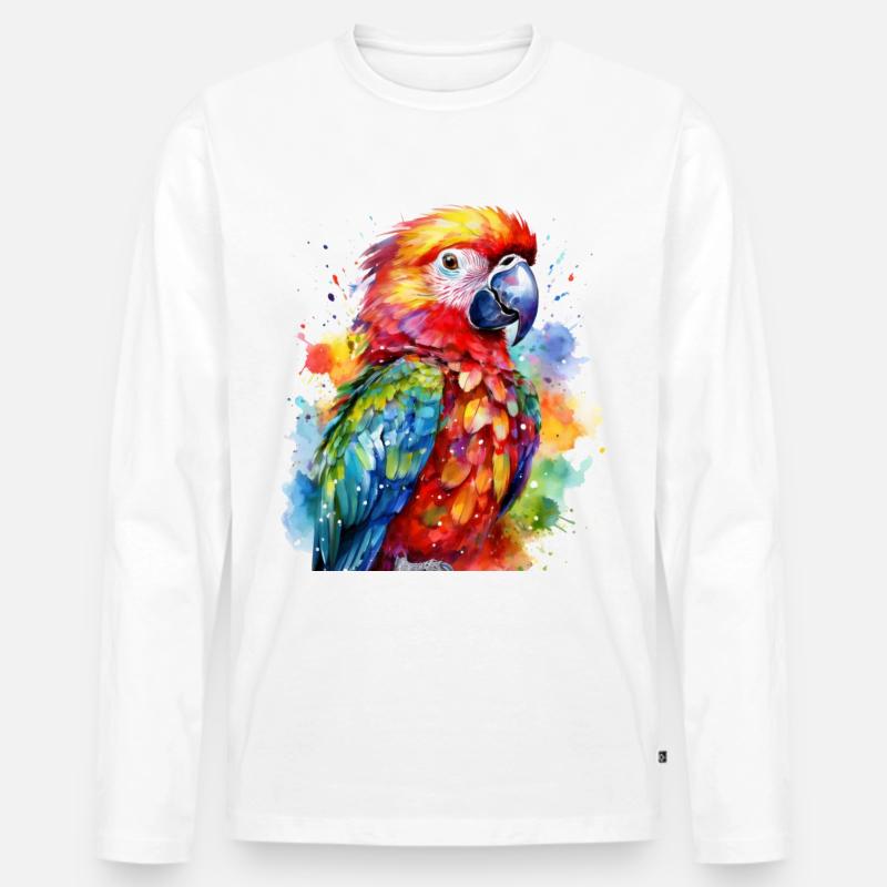 Farbenfroher Papagei - Männer Premium Bio Langarmshirt - Weiß