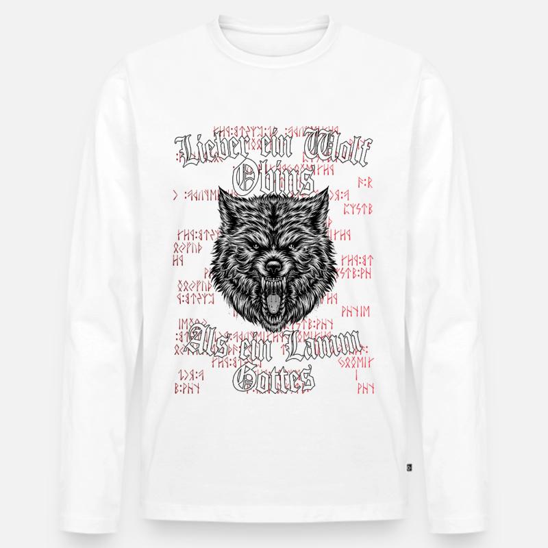 Wikinger Lieber ein Wolf Odins als ein Lamm Gottes - Männer Premium Bio Langarmshirt - Weiß